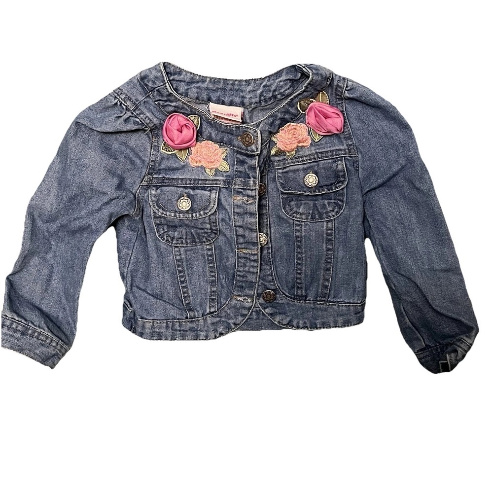 Nanette Kids Jean Medium Wash‎ Denim Jacket 3D Roses Toddler Girls Size 3T